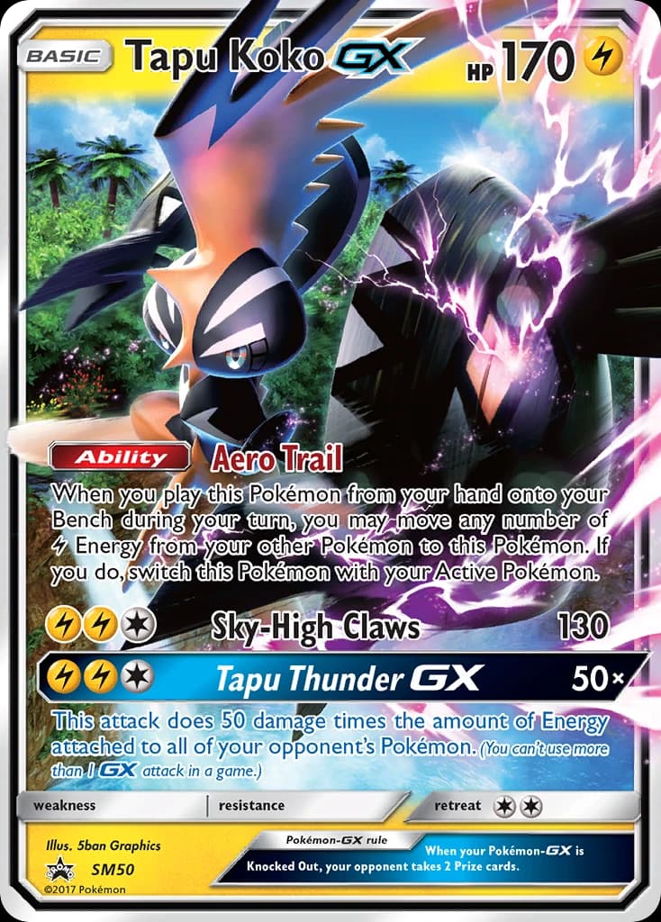 Tapu Koko-GX, SM Black Star Promos SM50, English holo card front