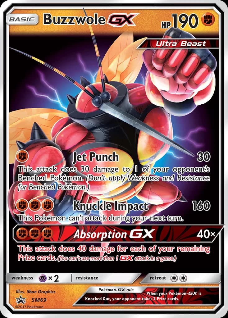 Buzzwole-GX, SM Black Star Promos SM69, English holo card front