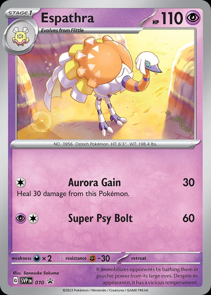 Espathra, Scarlet & Violet Black Star Promos 010, English holo card front