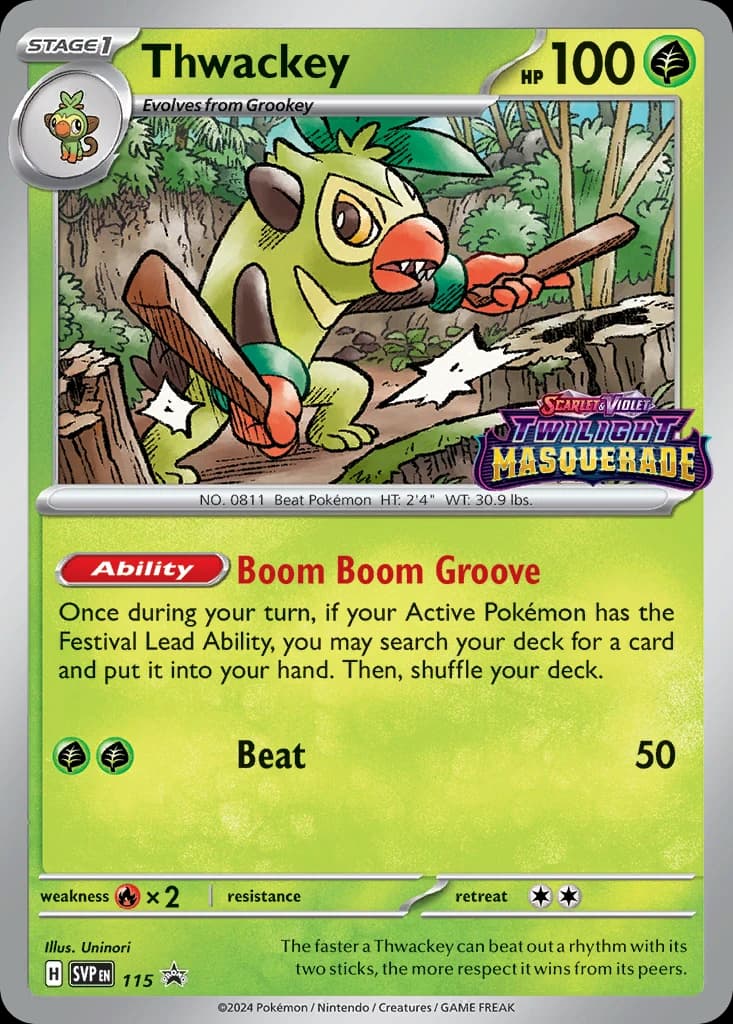 Thwackey, Scarlet & Violet Black Star Promos 115, English holo card front