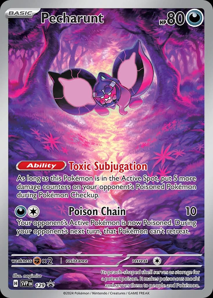 Pecharunt, Scarlet & Violet Black Star Promos 129, English holo card front