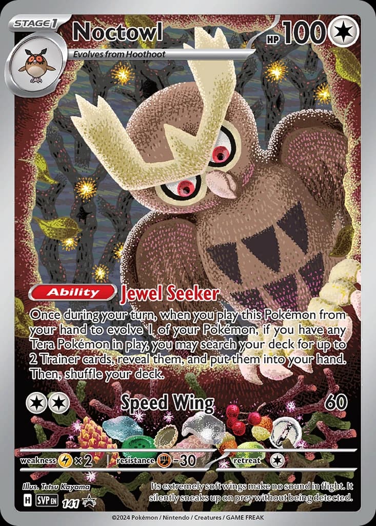 Noctowl, Scarlet & Violet Black Star Promos 141, English holo card front