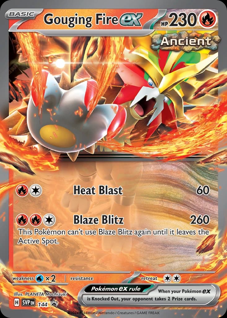 Gouging Fire ex, Scarlet & Violet Black Star Promos 144, English holo card front