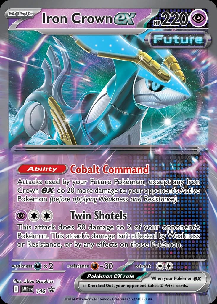 Iron Crown ex, Scarlet & Violet Black Star Promos 146, English holo card front