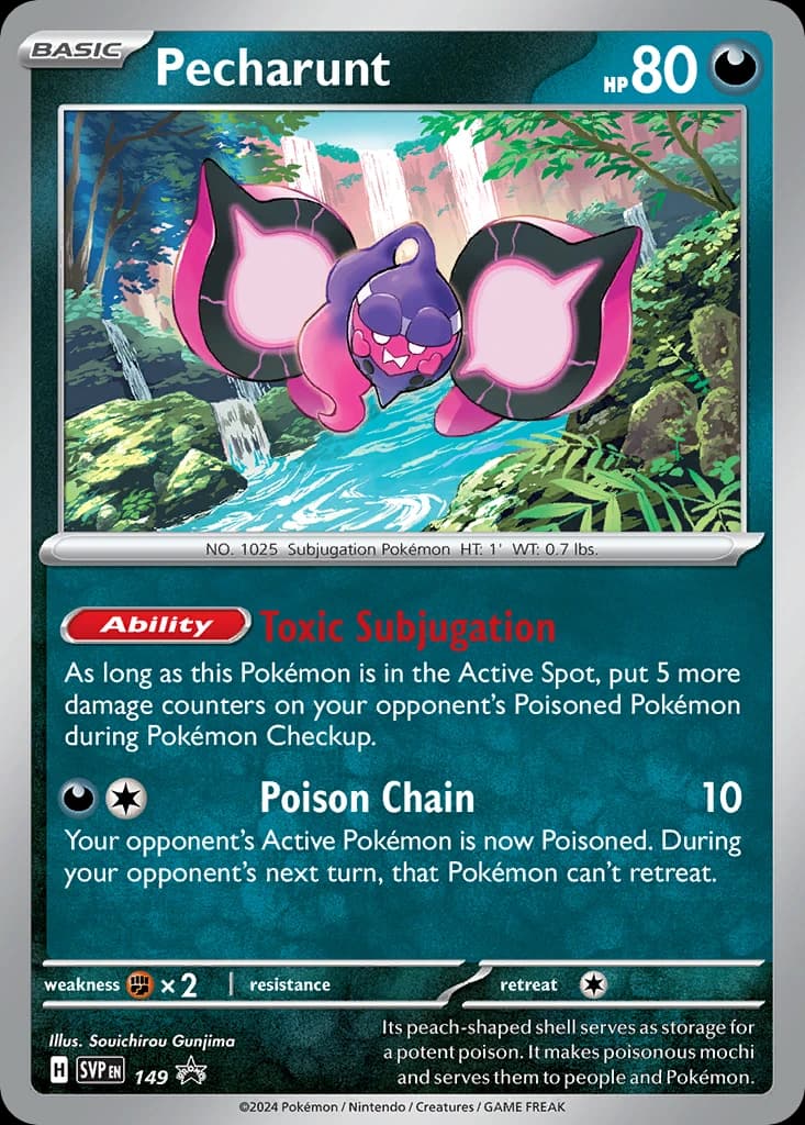 Pecharunt, Scarlet & Violet Black Star Promos 149, English holo card front
