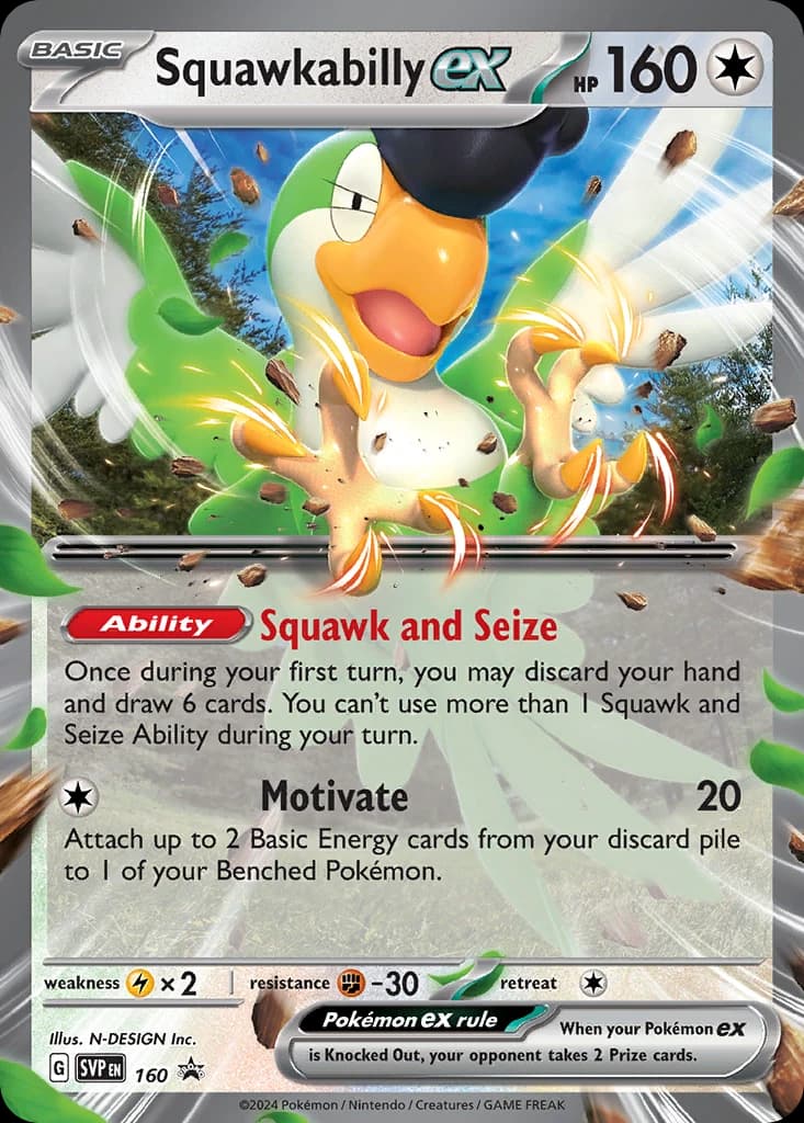 Squawkabilly ex, Scarlet & Violet Black Star Promos 160, English holo card front