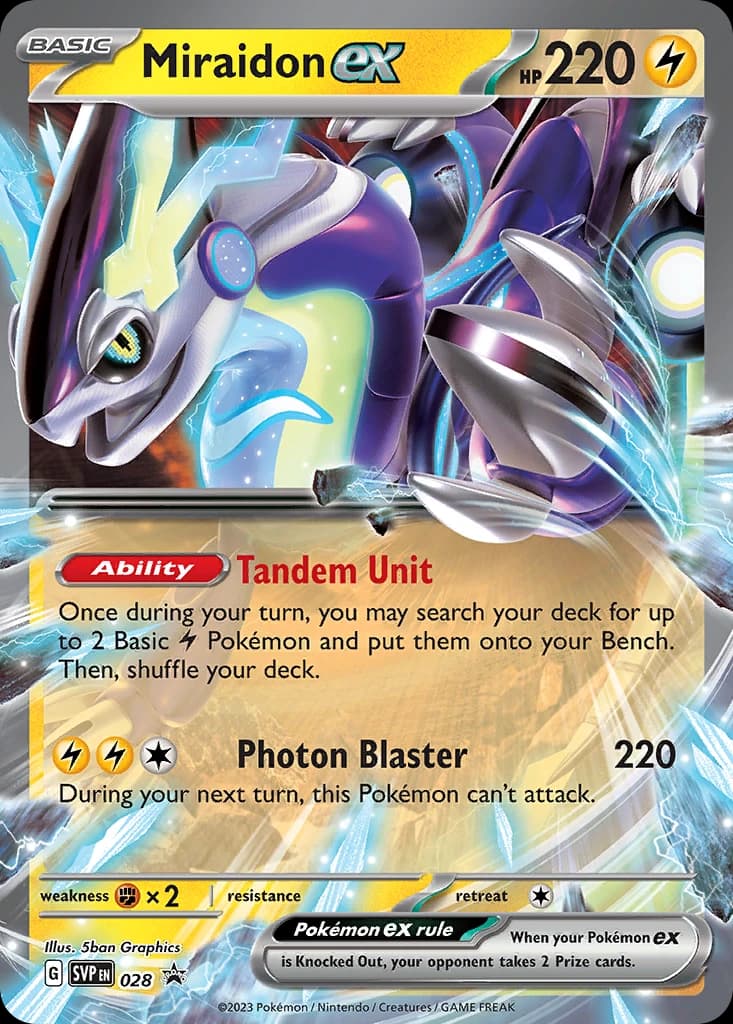 Miraidon ex, Scarlet & Violet Black Star Promos 028, English holo card front