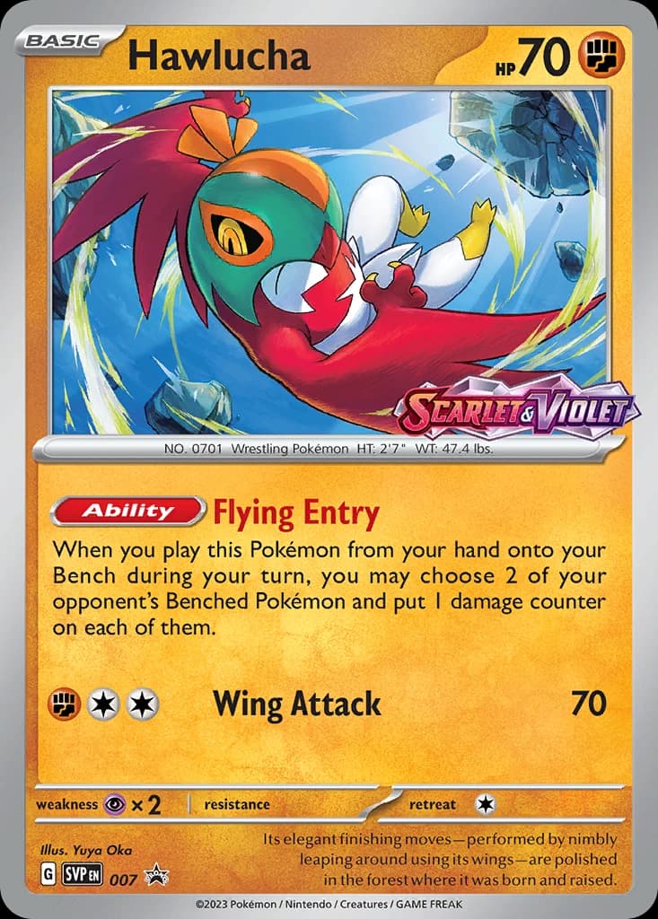 Hawlucha, Scarlet & Violet Black Star Promos 007, English holo card front