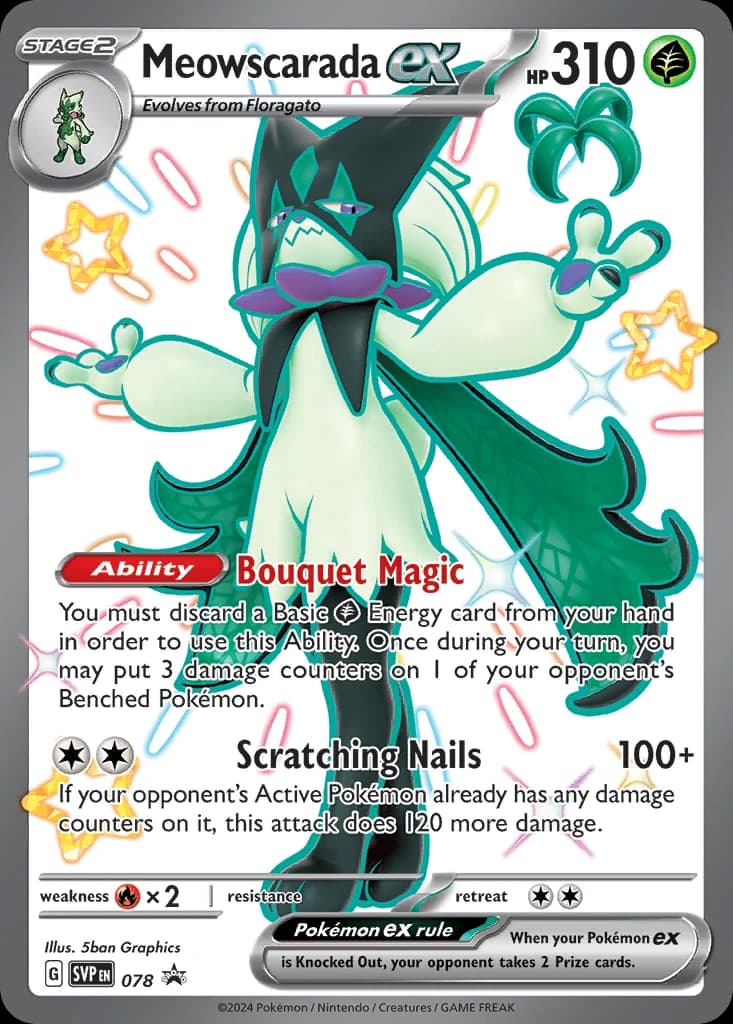Meowscarada ex, Scarlet & Violet Black Star Promos 078, English holo card front