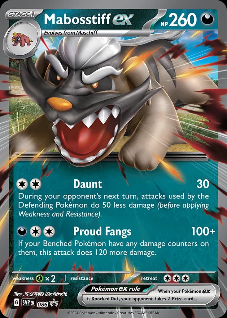 Mabosstiff ex, Scarlet & Violet Black Star Promos 086, English holo card front