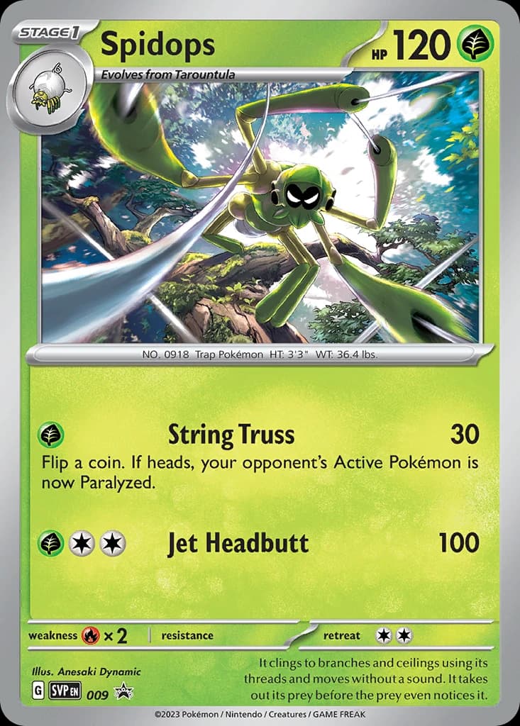 Spidops, Scarlet & Violet Black Star Promos 009, English holo card front