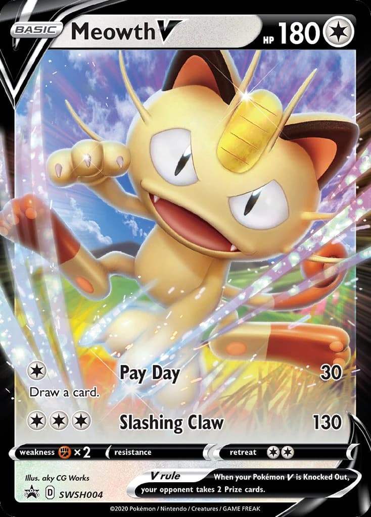 Meowth V, SWSH Black Star Promos SWSH004, English holo card front