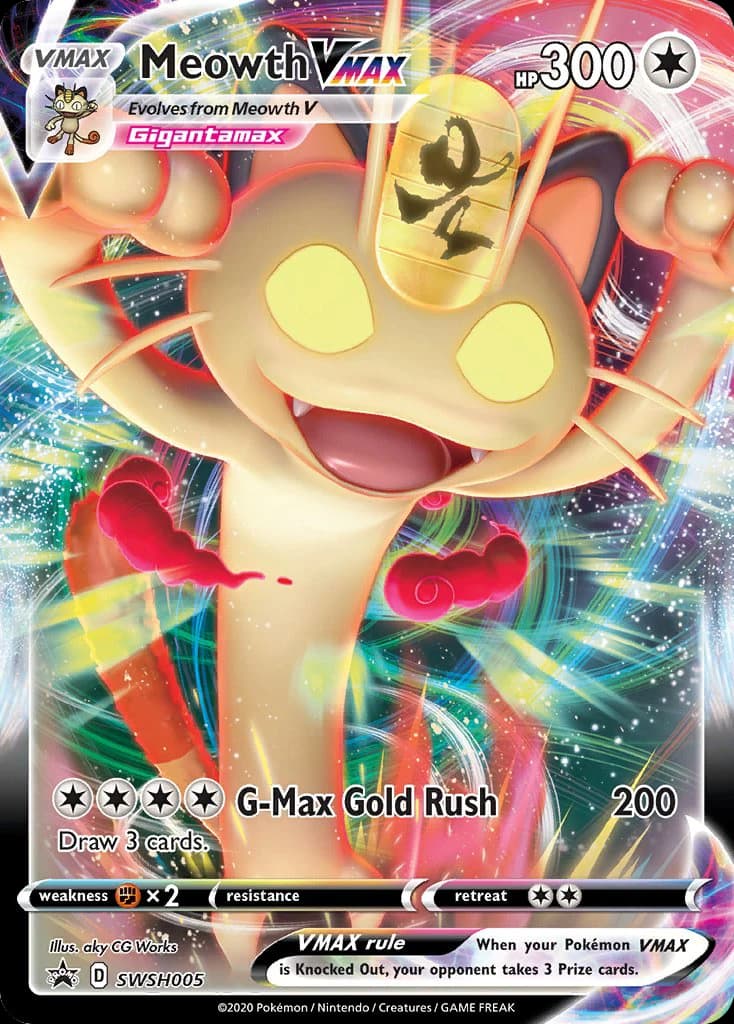 Meowth VMAX, SWSH Black Star Promos SWSH005, English holo card front