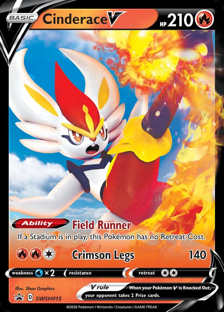 Cinderace V, SWSH Black Star Promos SWSH015, English holo card front