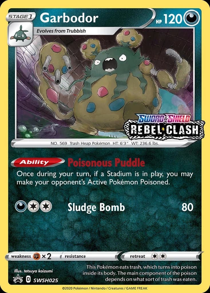 Garbodor, SWSH Black Star Promos SWSH025, English holo card front
