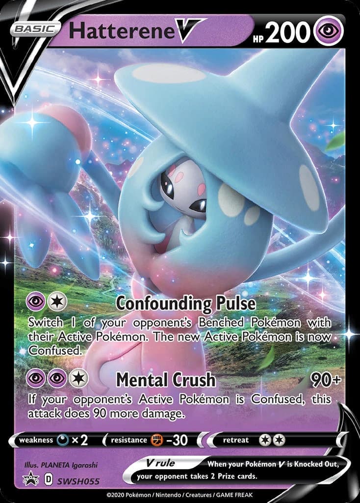 Hatterene V, SWSH Black Star Promos SWSH055, English holo card front