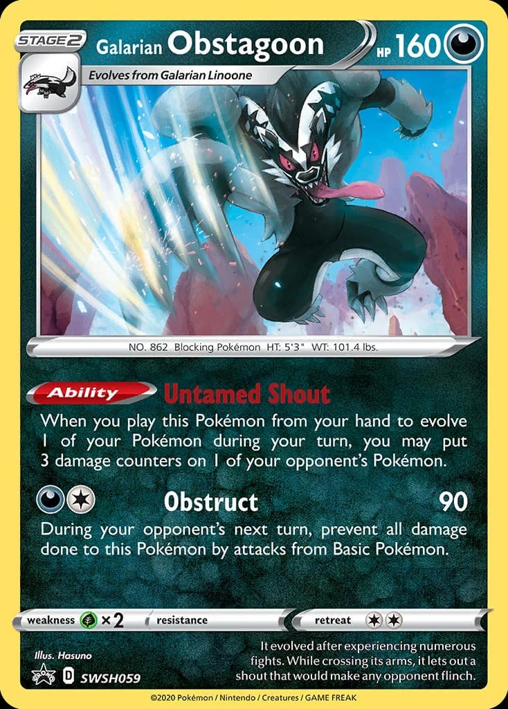 Galarian Obstagoon, SWSH Black Star Promos SWSH059, English holo card front