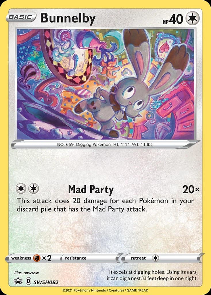 Bunnelby, SWSH Black Star Promos SWSH082, English holo card front