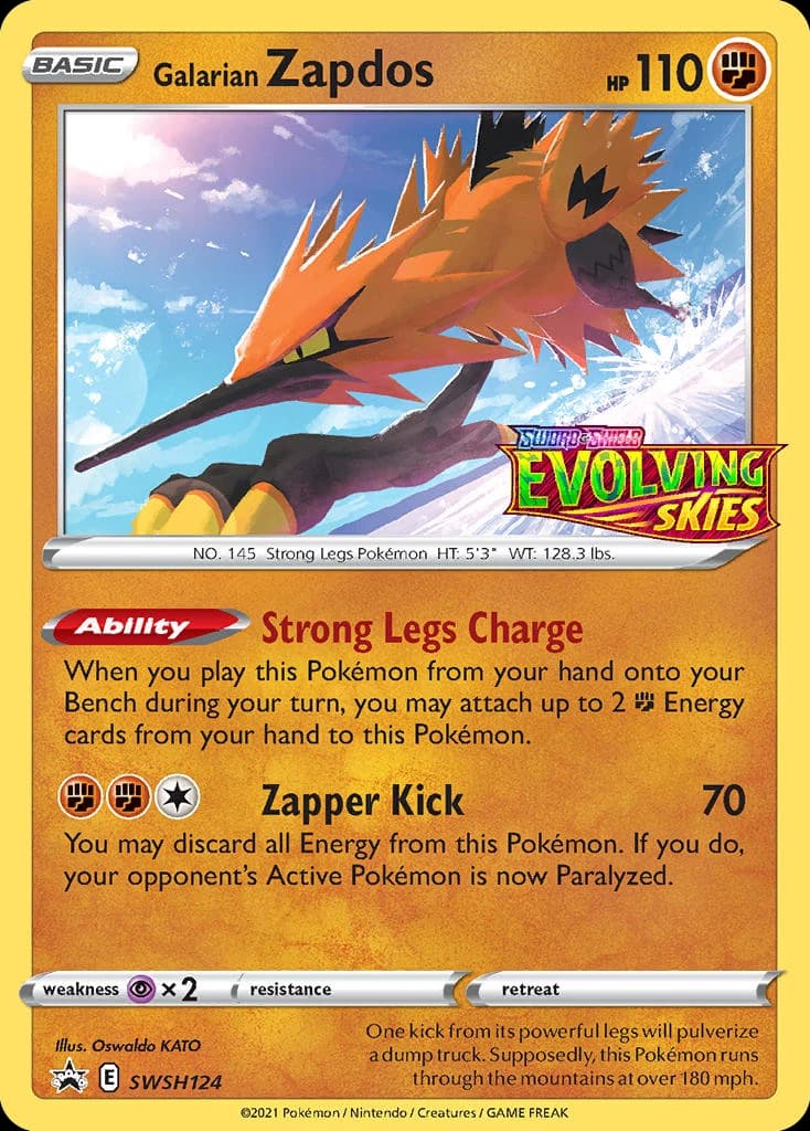 Galarian Zapdos, SWSH Black Star Promos SWSH124, English holo card front