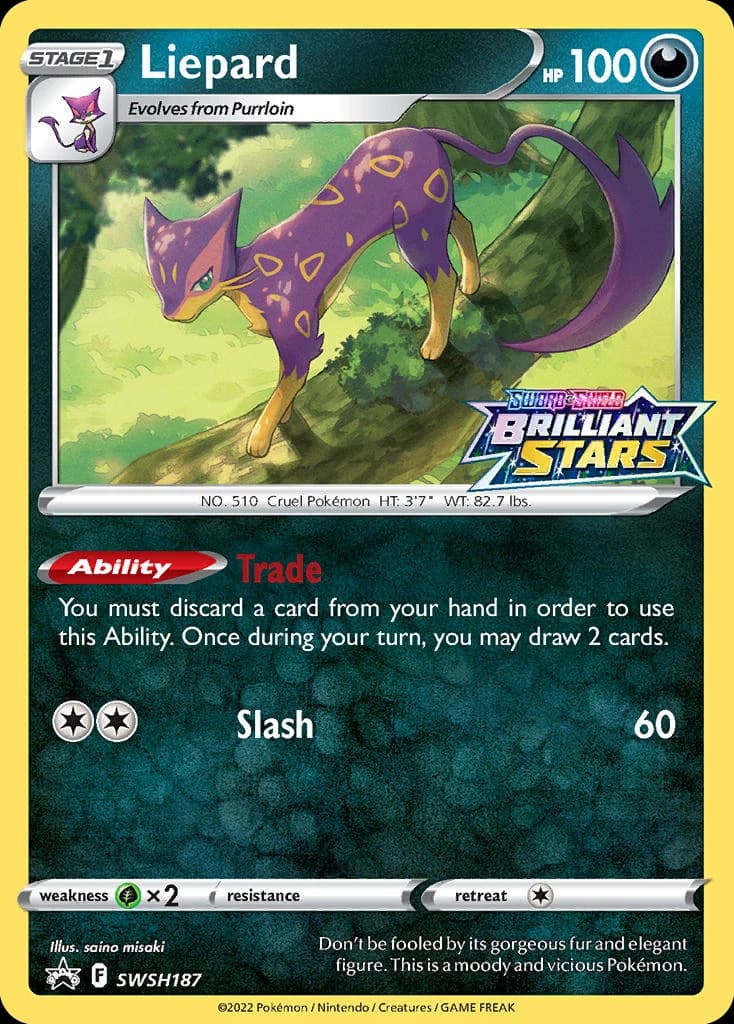 Liepard, SWSH Black Star Promos SWSH187, English holo card front