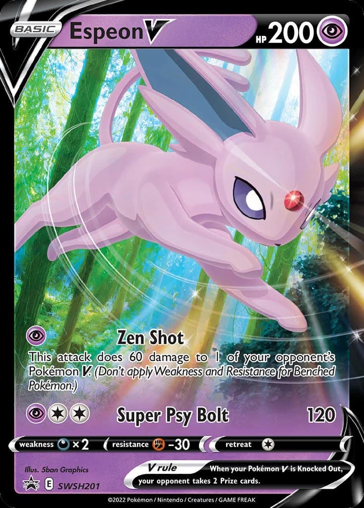 Espeon V, SWSH Black Star Promos SWSH201, English holo card front