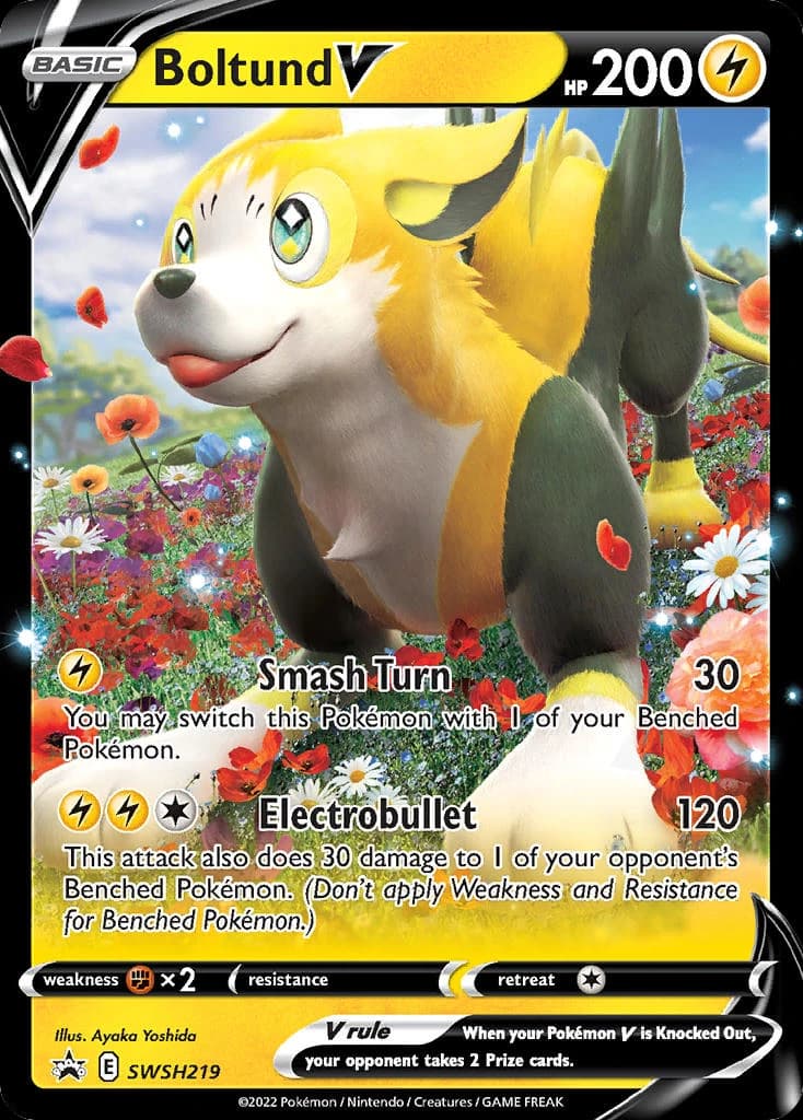 Boltund V, SWSH Black Star Promos SWSH219, English holo card front