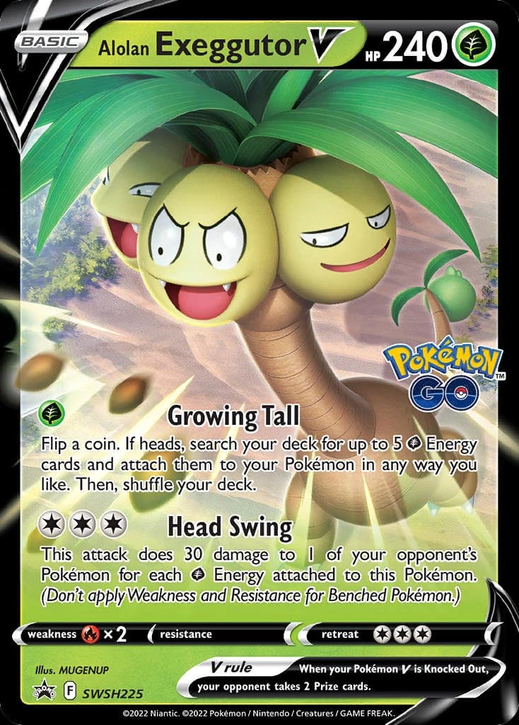 Alolan Exeggutor V, SWSH Black Star Promos SWSH225, English holo card front
