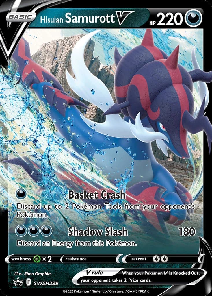 Hisuian Samurott V, SWSH Black Star Promos SWSH239, English holo card front
