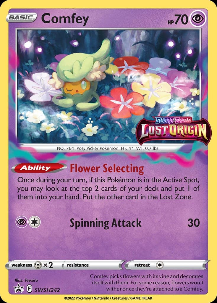 Comfey, SWSH Black Star Promos SWSH242, English holo card front