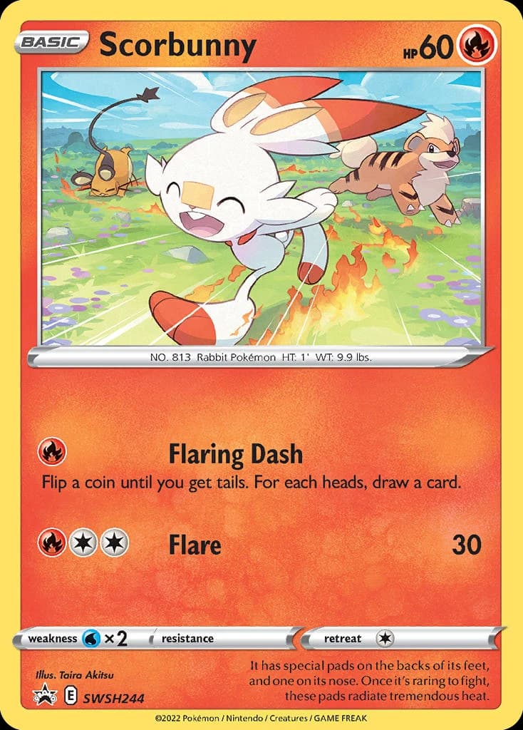 Scorbunny, SWSH Black Star Promos SWSH244, English holo card front