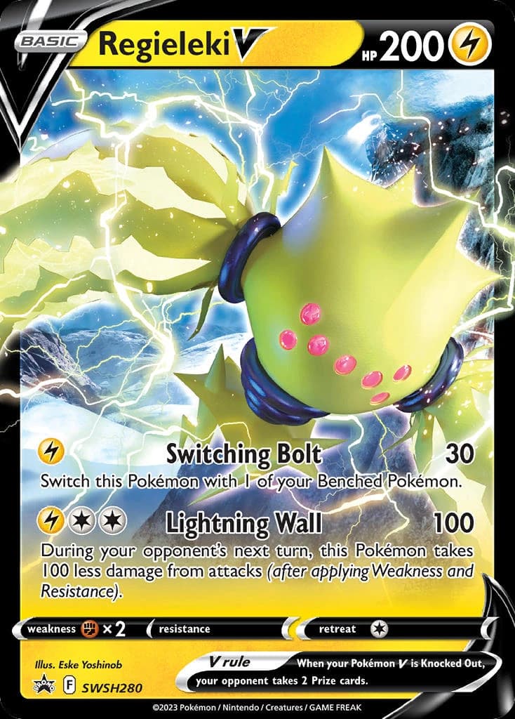 Regieleki V, SWSH Black Star Promos SWSH280, English holo card front