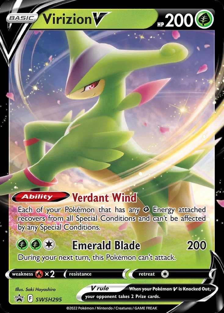 Virizion V, SWSH Black Star Promos SWSH295, English holo card front