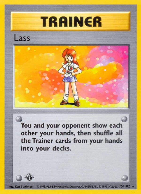 Lass, Base Set 75/102; representative English card scan; edition, finish and stamps may differ