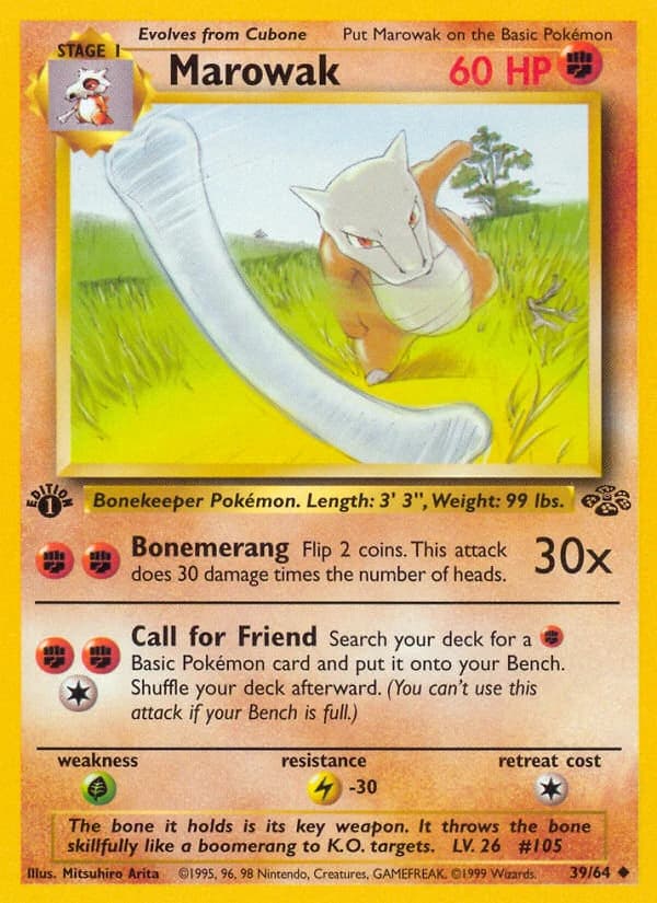 Marowak, Jungle 39/64; representative English card scan; edition, finish and stamps may differ