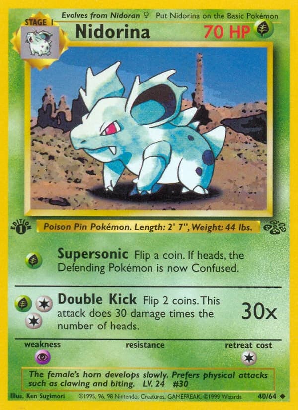 Nidorina, Jungle 40/64; representative English card scan; edition, finish and stamps may differ
