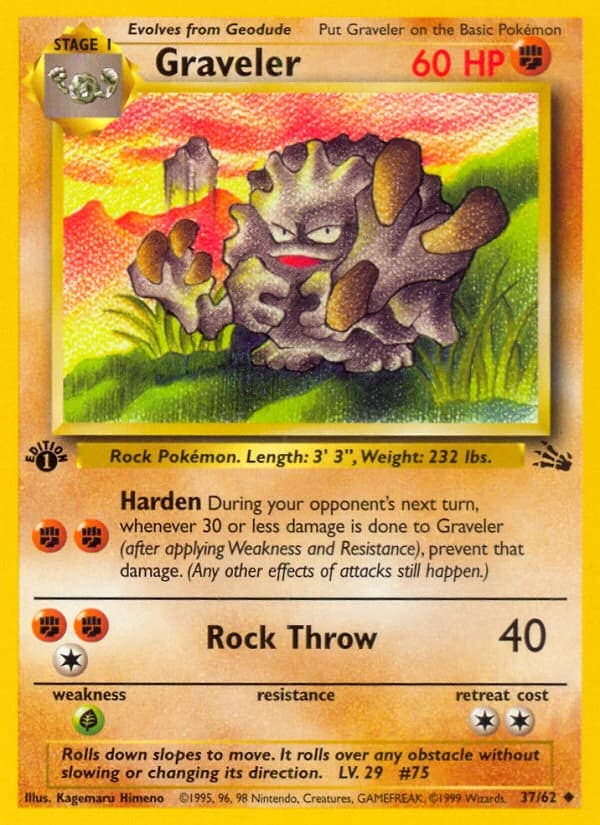 Graveler, Fossil 37/62; representative English card scan; edition, finish and stamps may differ
