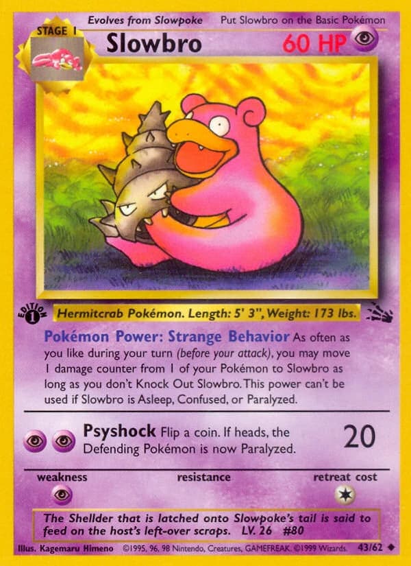 Slowbro, Fossil 43/62; representative English card scan; edition, finish and stamps may differ