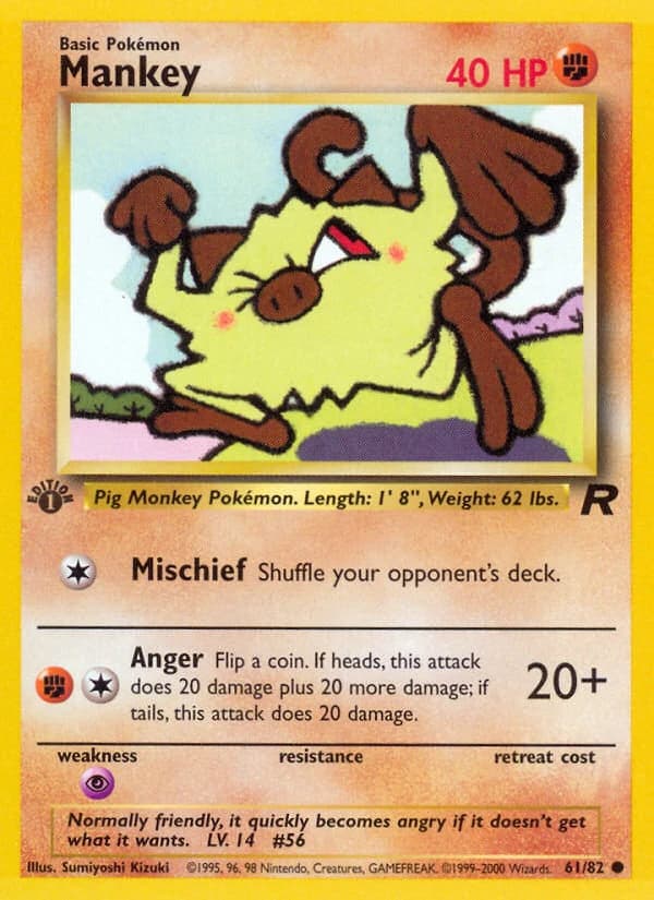 Mankey, Team Rocket 61/82; representative English card scan; edition, finish and stamps may differ