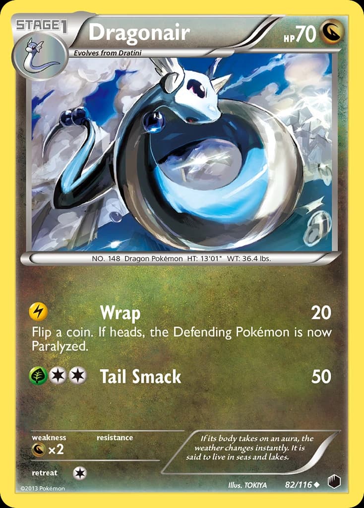 Dragonair, Plasma Freeze 82/116; representative English card scan; edition, finish and stamps may differ