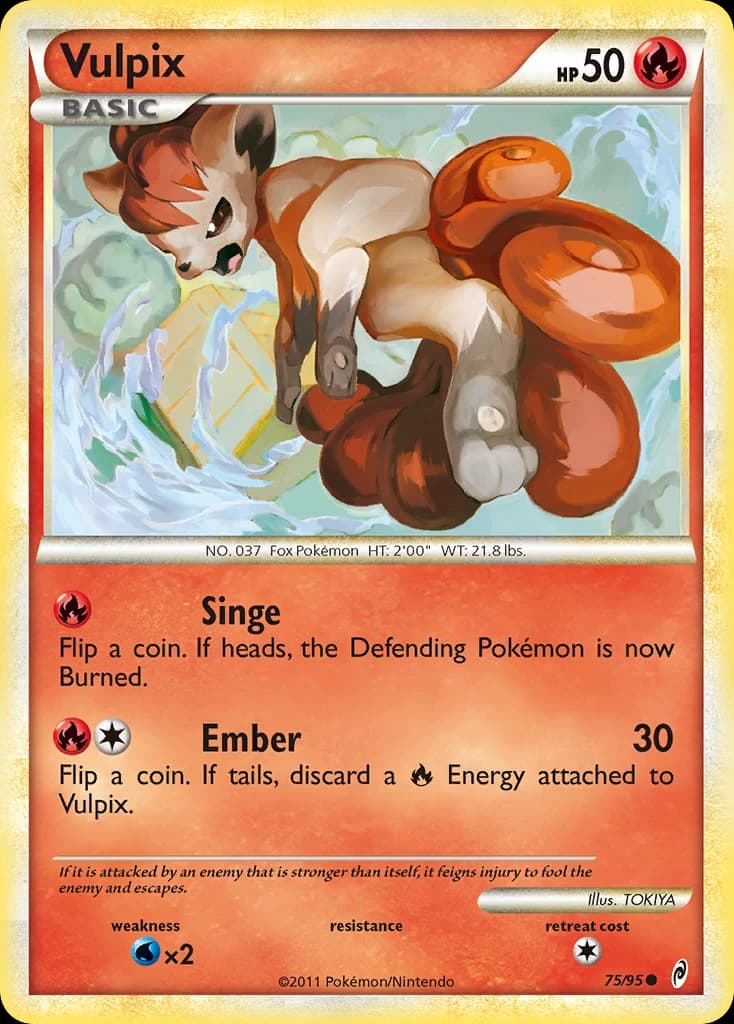 Vulpix, Call of Legends 75/95; representative English card scan; edition, finish and stamps may differ