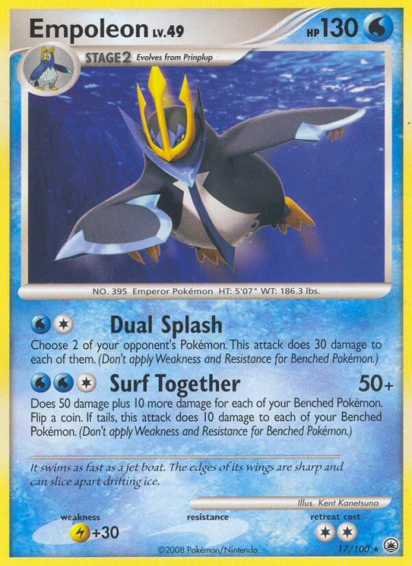 Empoleon, Majestic Dawn 17/100; representative English card scan; edition, finish and stamps may differ