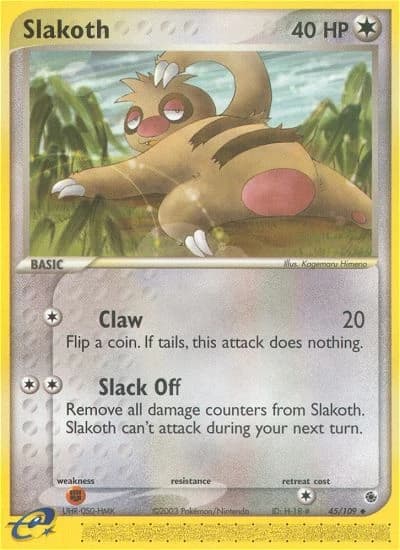 Slakoth, EX Ruby & Sapphire 45/109; representative English card scan; edition, finish and stamps may differ