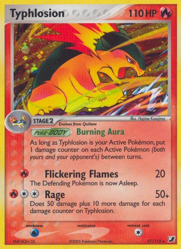 Typhlosion, EX Unseen Forces 17/115; representative English card scan; edition, finish and stamps may differ