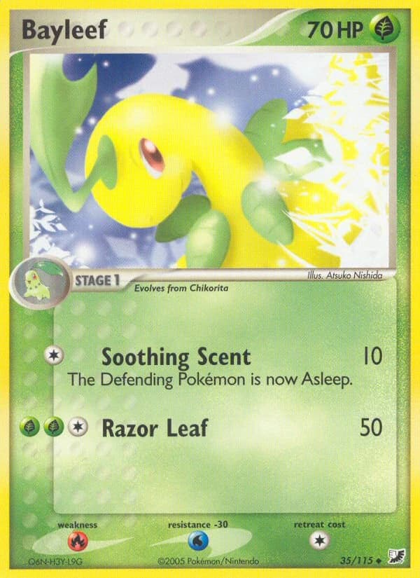Bayleef, EX Unseen Forces 35/115; representative English card scan; edition, finish and stamps may differ