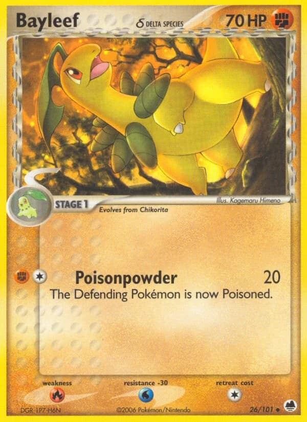Bayleef δ, EX Dragon Frontiers 26/101; representative English card scan; edition, finish and stamps may differ
