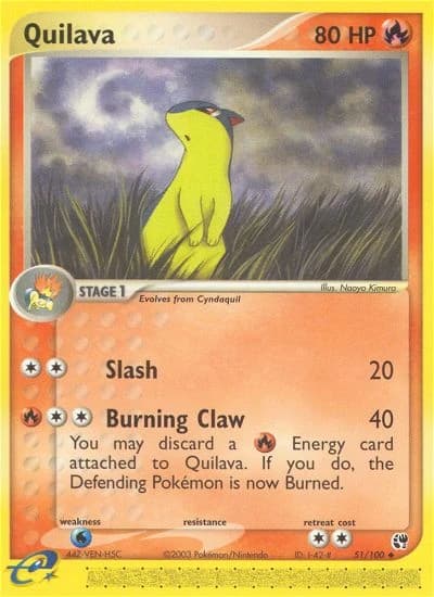 Quilava, EX Sandstorm 51/100; representative English card scan; edition, finish and stamps may differ
