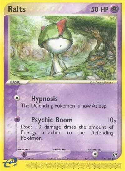 Ralts, EX Sandstorm 74/100; representative English card scan; edition, finish and stamps may differ