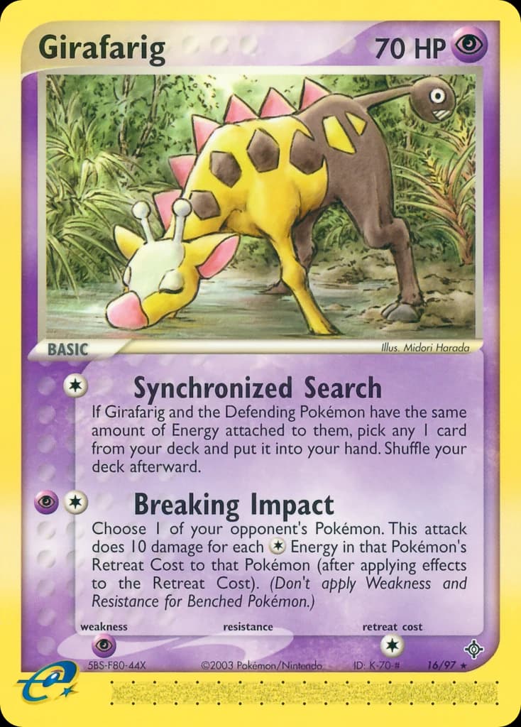 Girafarig, EX Dragon 16/97; representative English card scan; edition, finish and stamps may differ