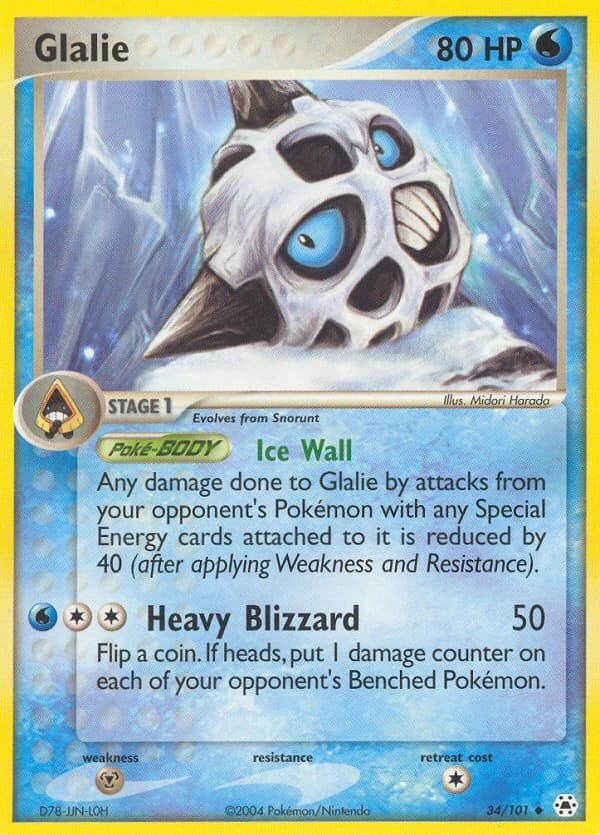 Glalie, EX Hidden Legends 34/101; representative English card scan; edition, finish and stamps may differ