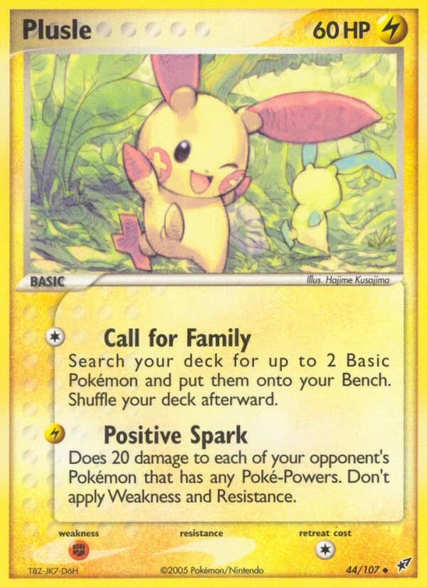 Plusle, EX Deoxys 44/107; representative English card scan; edition, finish and stamps may differ